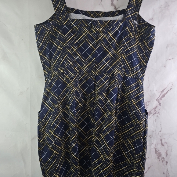 ModCloth Dress Womens 12 Large Blue Yellow Tess Hatch Tank Collectif Pin Up - Picture 6 of 12
